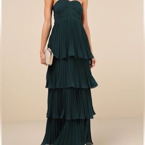 Lulu’s Seriously Sensational Emerald Strapless Tiered Maxi